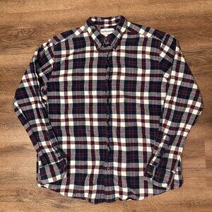 Saddlebred Casual Button Down Mens Large Burgundy Plaid Rugged Flannel Shirt